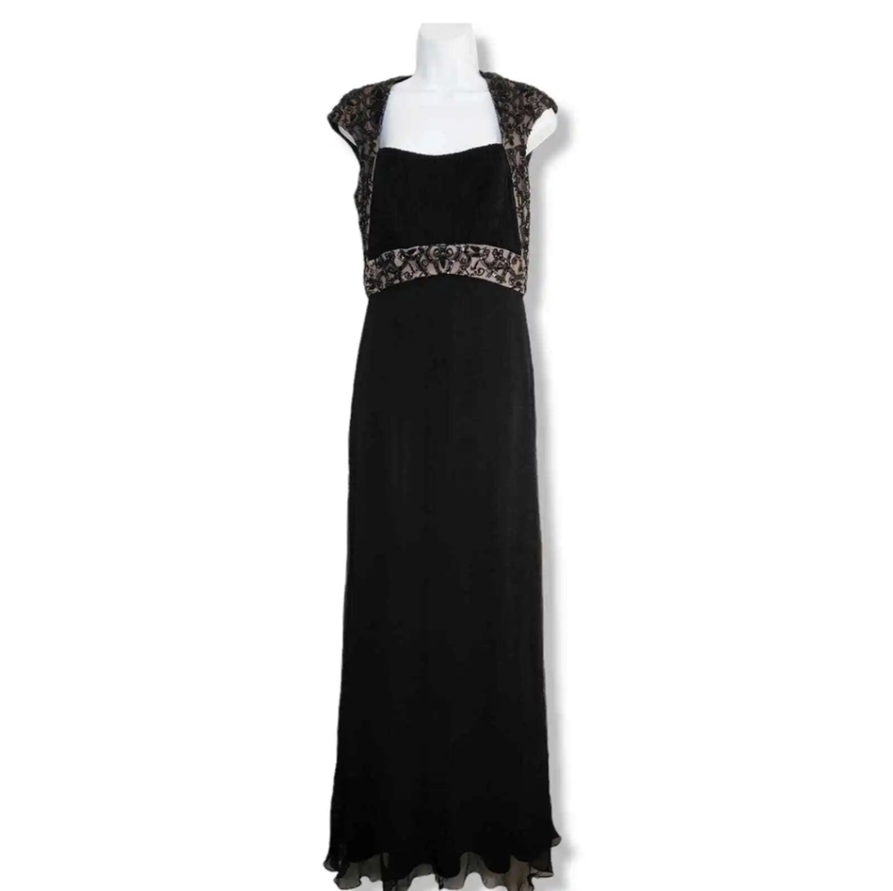 Tadashi Shoji Black Beaded Formal Long Gown Size 10P